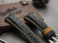 ITALIAN CHEVRE BLACK LEATHER ( YELLOW ACCENT) - PADDED