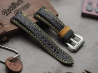 ITALIAN CHEVRE BLACK LEATHER ( YELLOW ACCENT) - PADDED