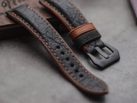 ITALIAN CHEVRE BLACK LEATHER (ORANGE ACCENT) - PADDED