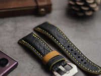 ITALIAN CHEVRE BLACK LEATHER ( YELLOW ACCENT) - PADDED