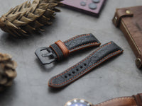 ITALIAN CHEVRE BLACK LEATHER (ORANGE ACCENT) - PADDED