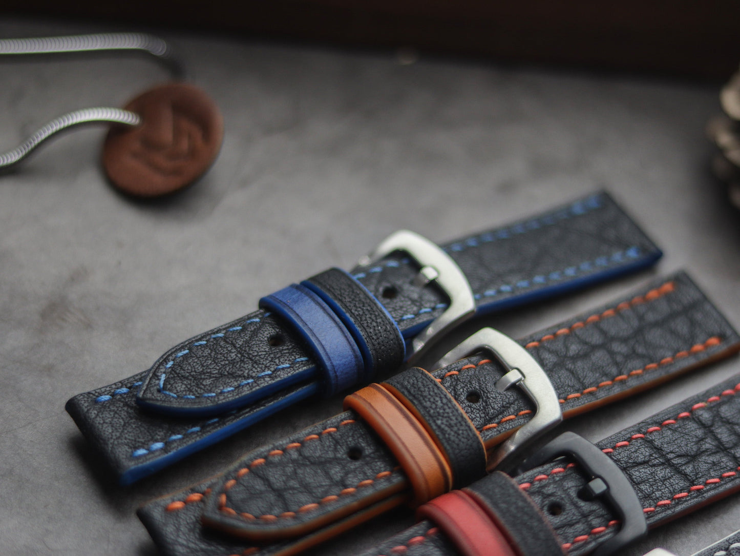 ITALIAN CHEVRE BLACK LEATHER (BLUE ACCENT)