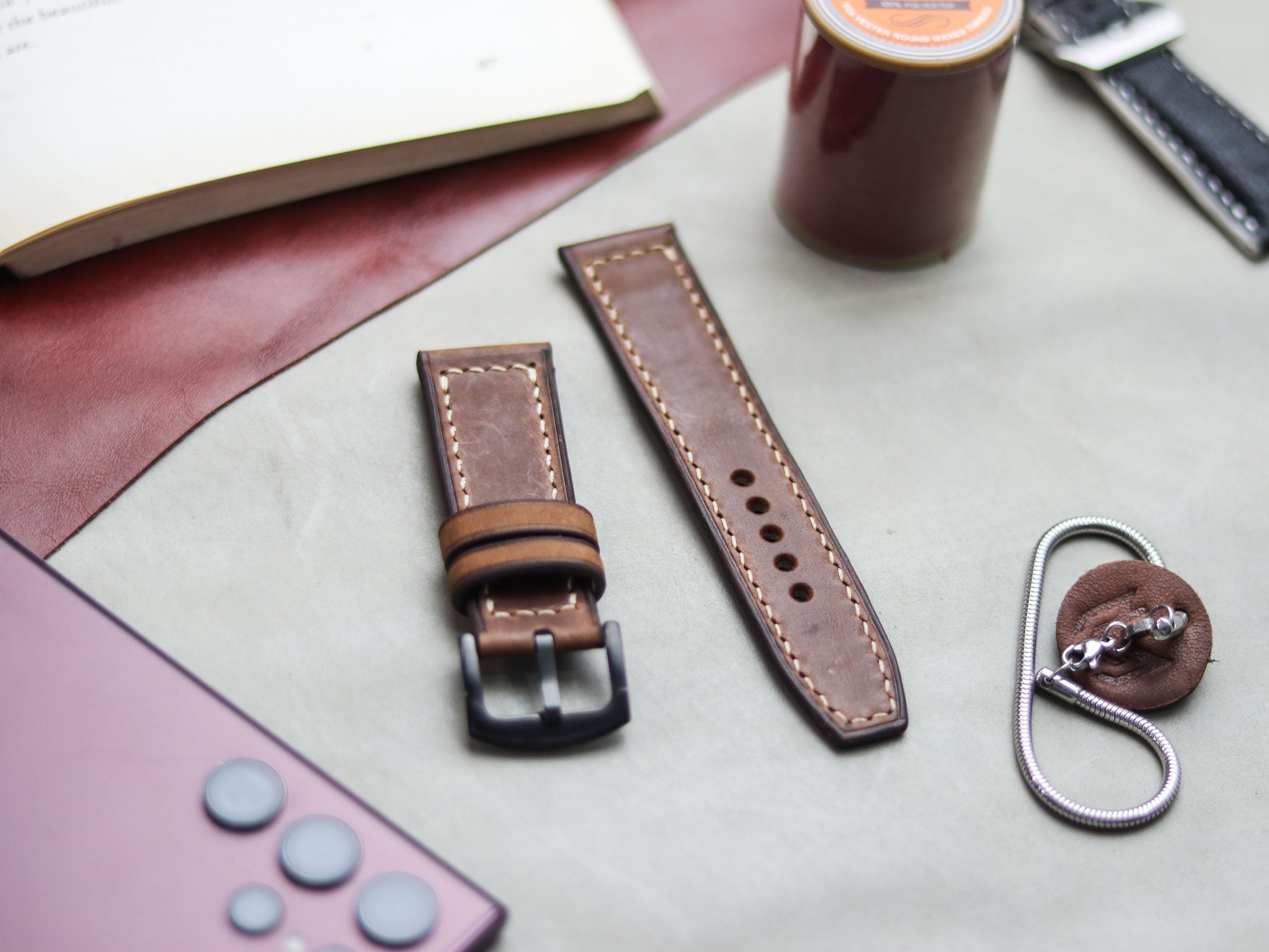 RUSTY BROWN HAND-CRAFTED WATCH STRAPS - BOX STITCHED