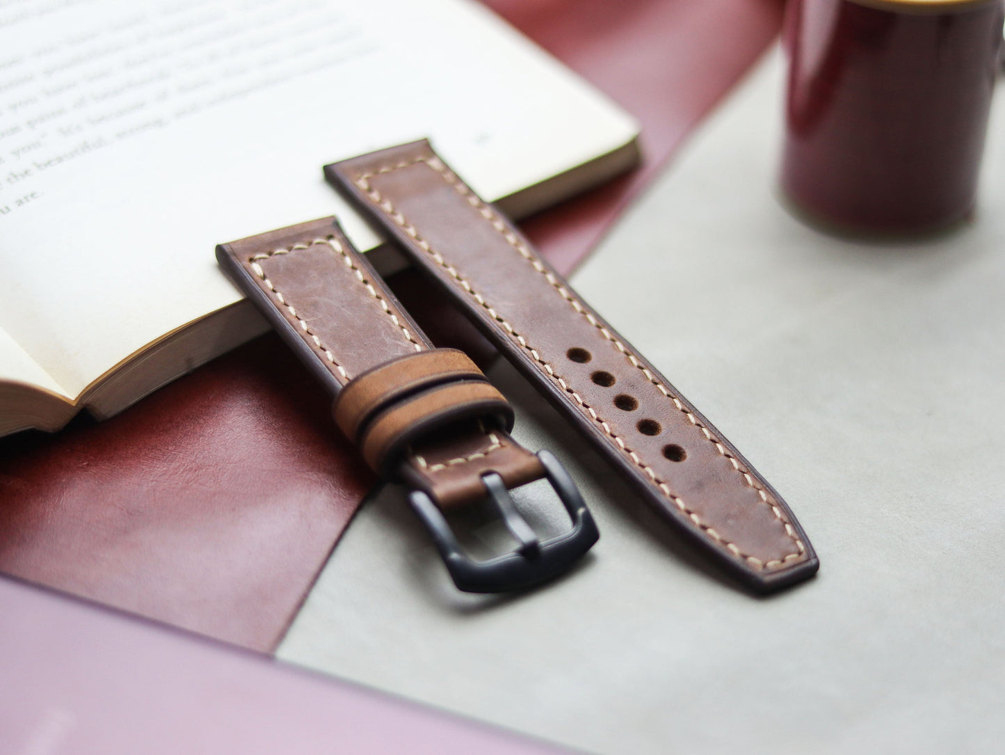 RUSTY BROWN HAND-CRAFTED WATCH STRAPS - BOX STITCHED