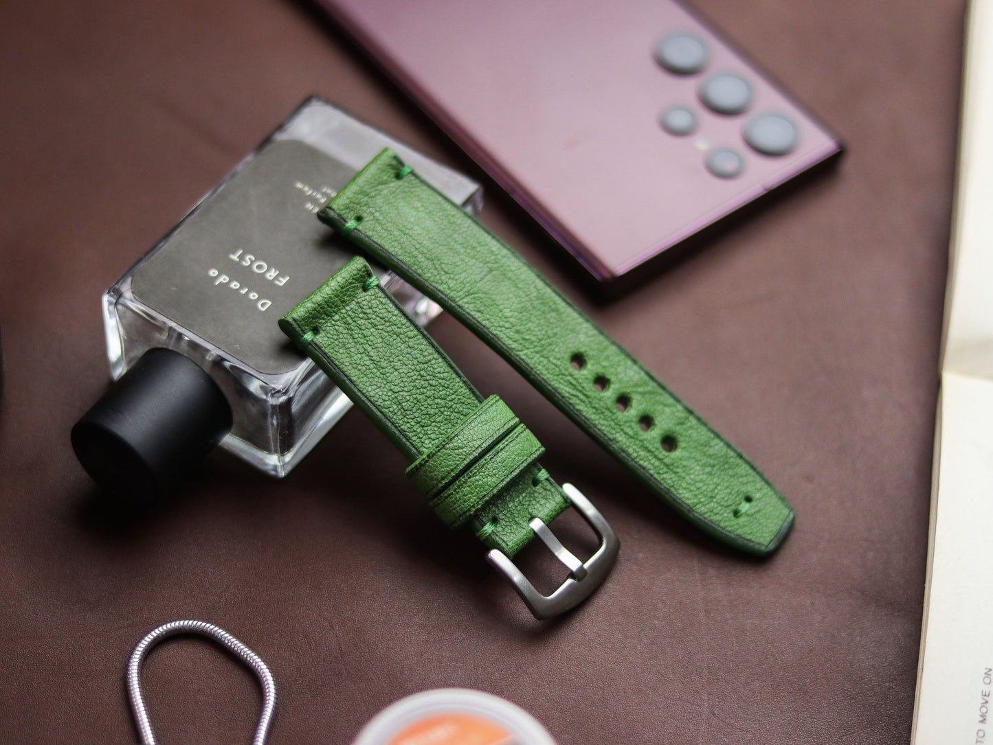 FOREST GREEN HAND-CRAFTED WATCH STRAPS - MINIMAL STITCHED