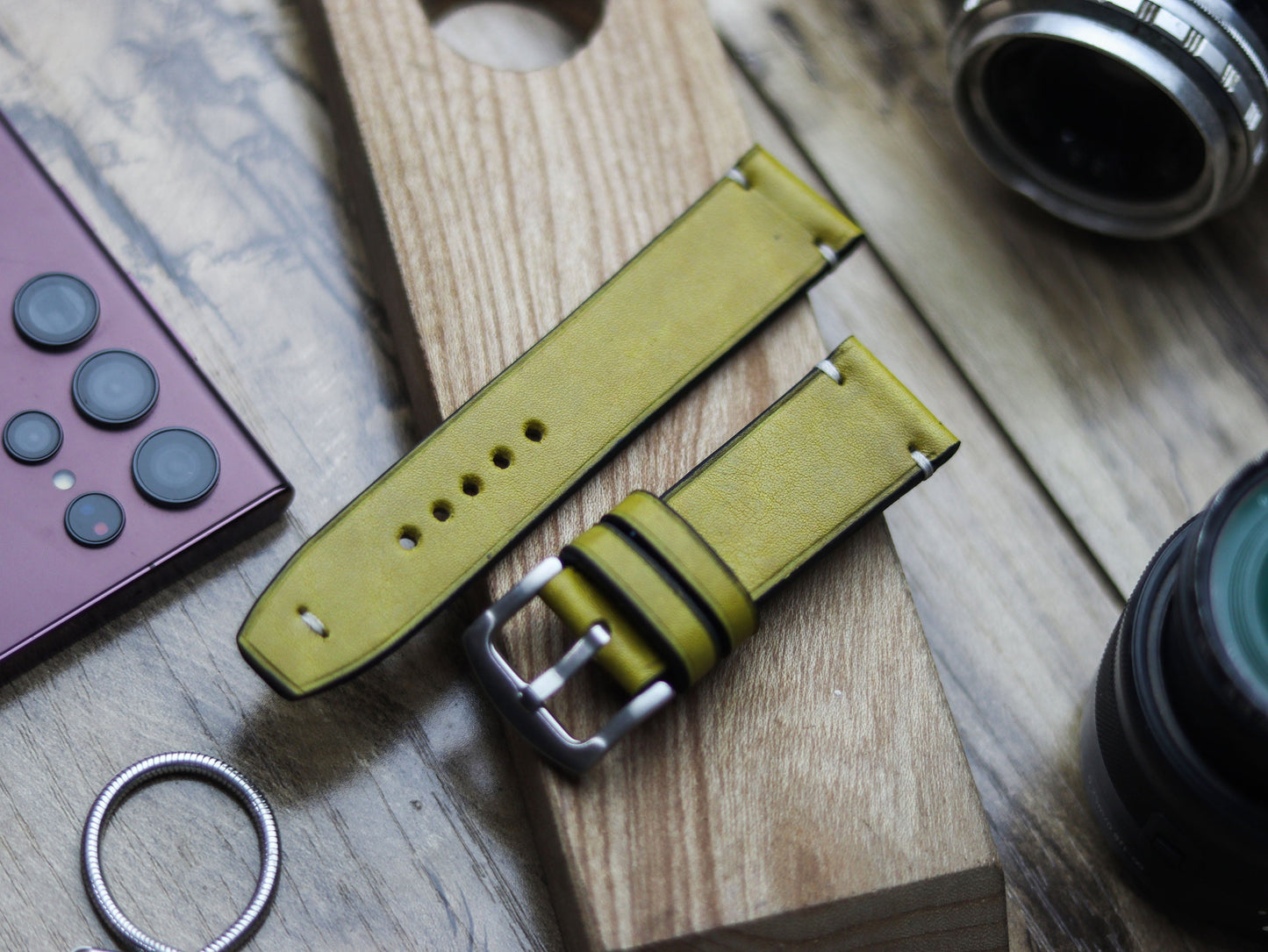 MUNSEL YELLOW HAND-CRAFTED WATCH STRAPS - MINIMAL STITCHED