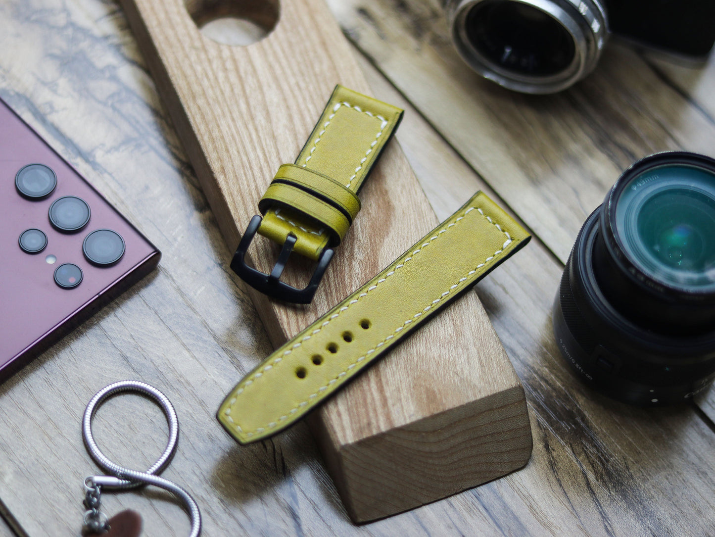 MUNSEL YELLOW HAND-CRAFTED WATCH STRAPS - BOX STITCHED