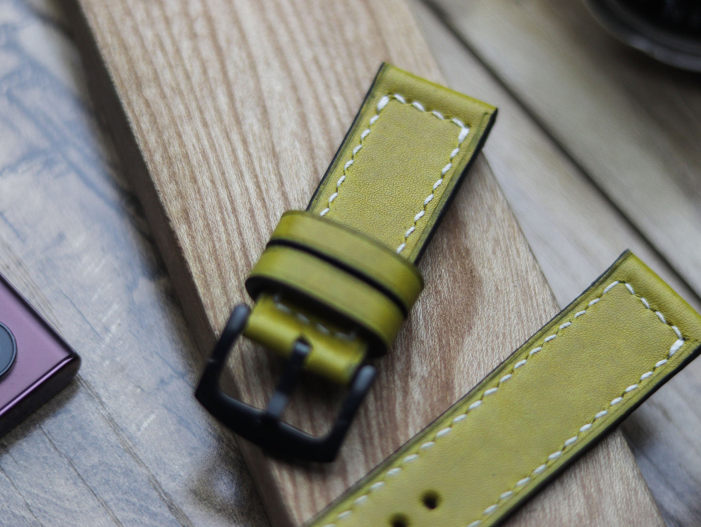 MUNSEL YELLOW HAND-CRAFTED WATCH STRAPS - BOX STITCHED