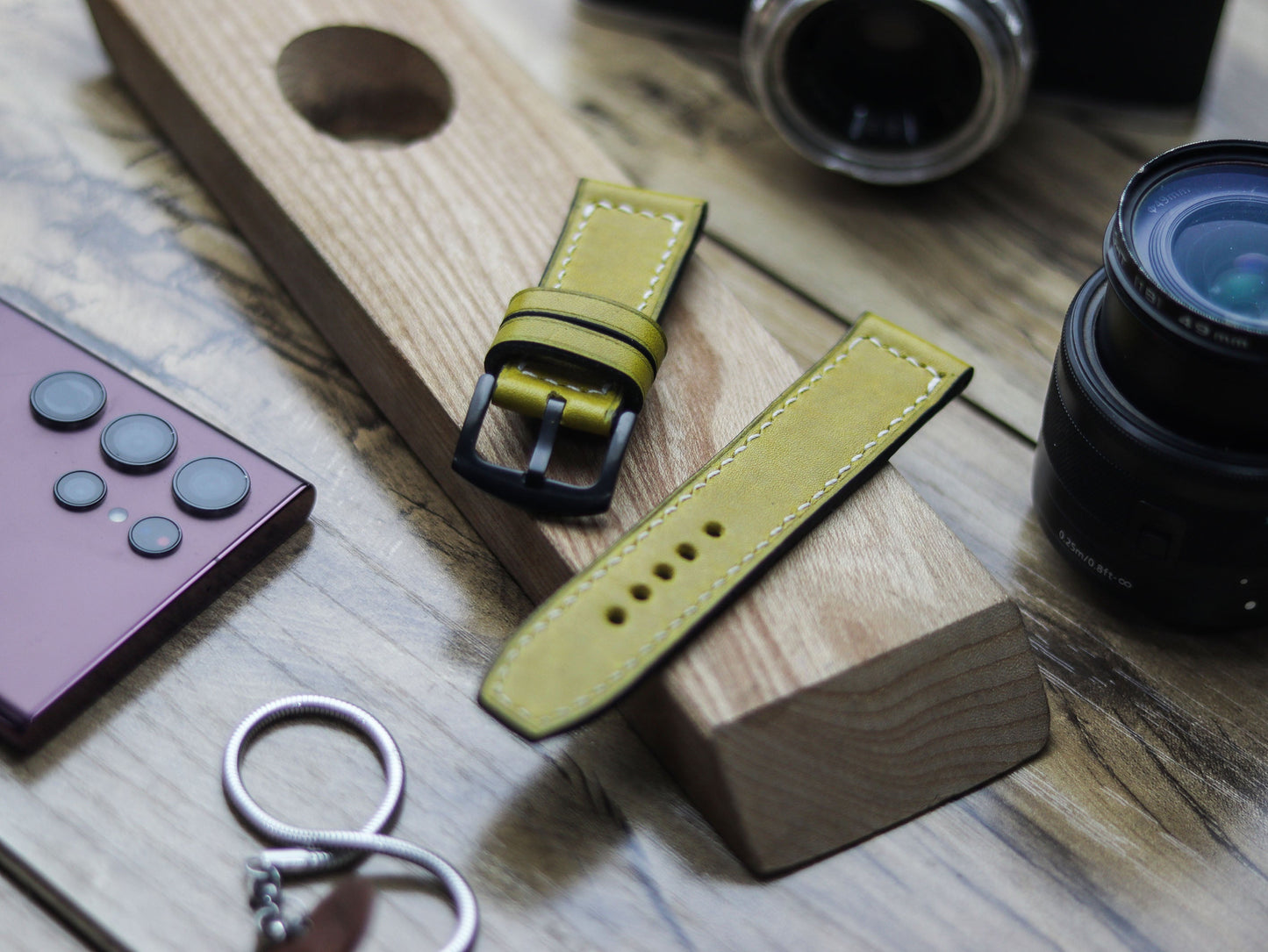 MUNSEL YELLOW HAND-CRAFTED WATCH STRAPS - BOX STITCHED