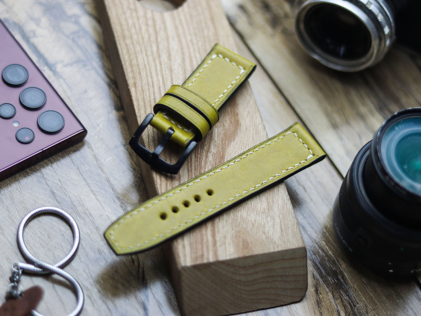 MUNSEL YELLOW HAND-CRAFTED WATCH STRAPS - BOX STITCHED