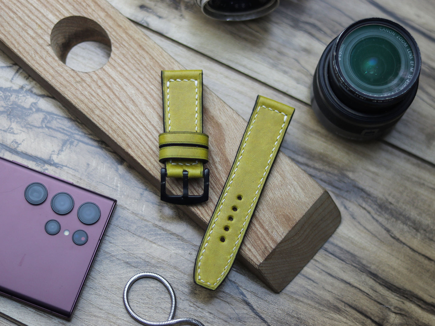 MUNSEL YELLOW HAND-CRAFTED WATCH STRAPS - BOX STITCHED