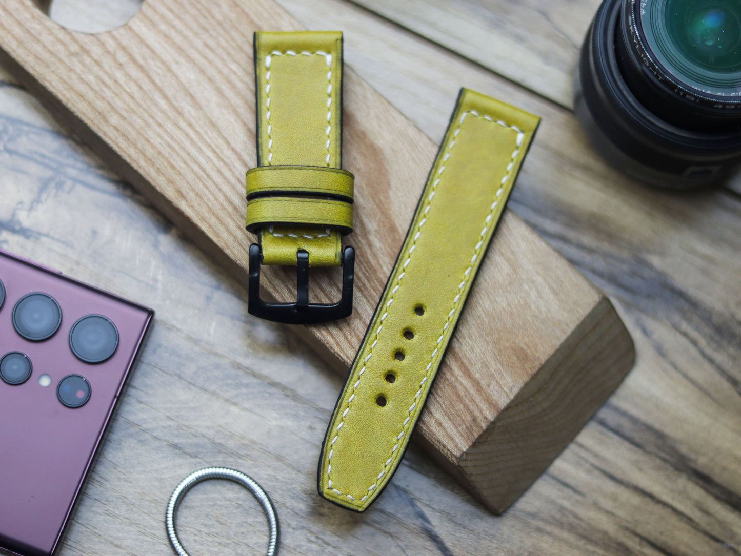 MUNSEL YELLOW HAND-CRAFTED WATCH STRAPS - BOX STITCHED