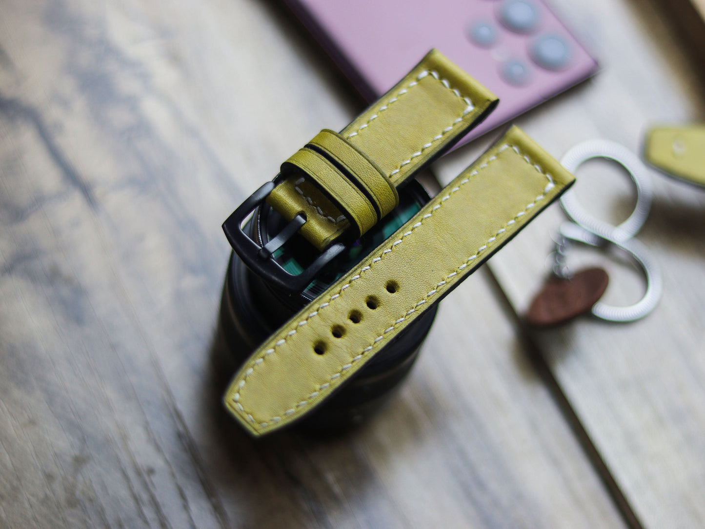 MUNSEL YELLOW HAND-CRAFTED WATCH STRAPS - BOX STITCHED