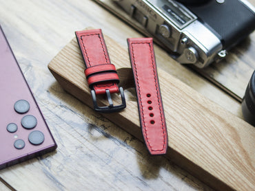 PRISMATIC RED HAND-CRAFTED WATCH STRAPS - BOX STITCHED