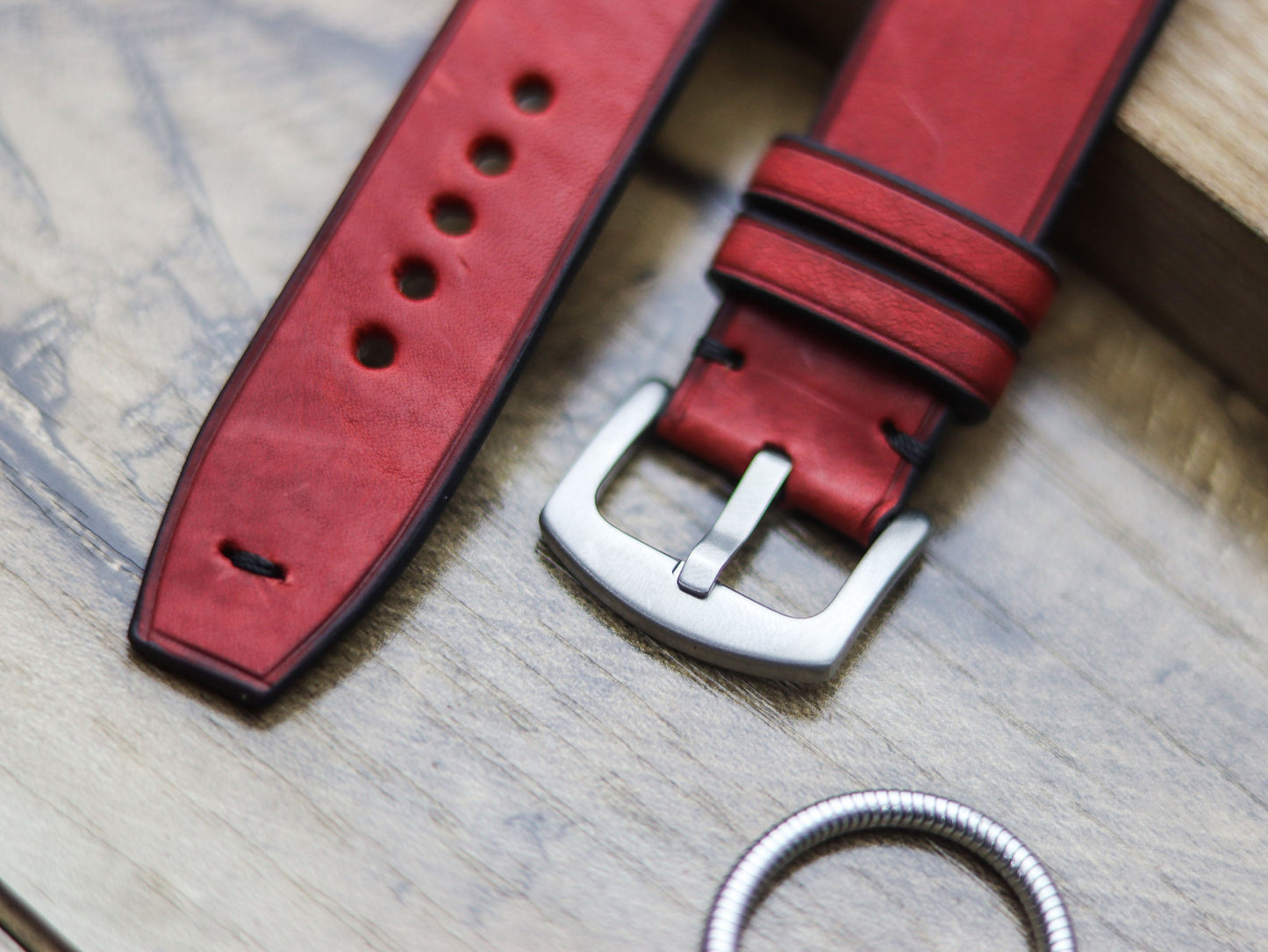 PRISMATIC RED HAND-CRAFTED WATCH STRAPS - MINIMAL STITCHED