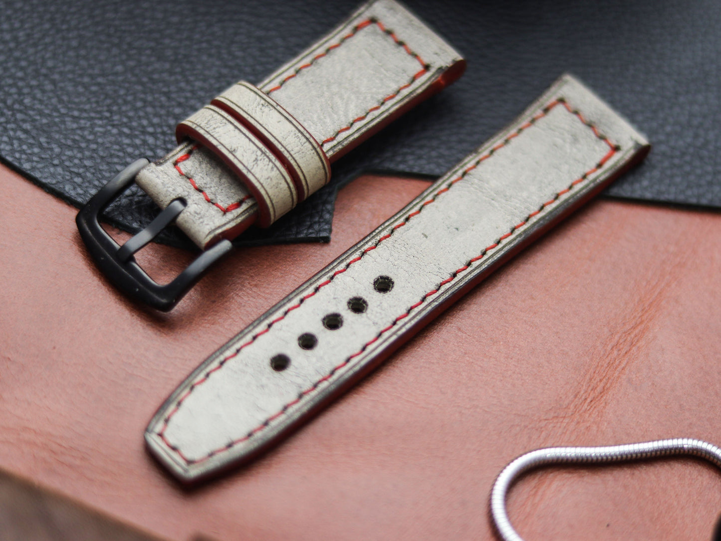 HARBOR GREY HAND-CRAFTED WATCH STRAPS - BOX STITCHED