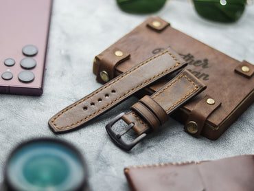 WOOD BROWN HAND-CRAFTED WATCH STRAPS - BOX STITCHED