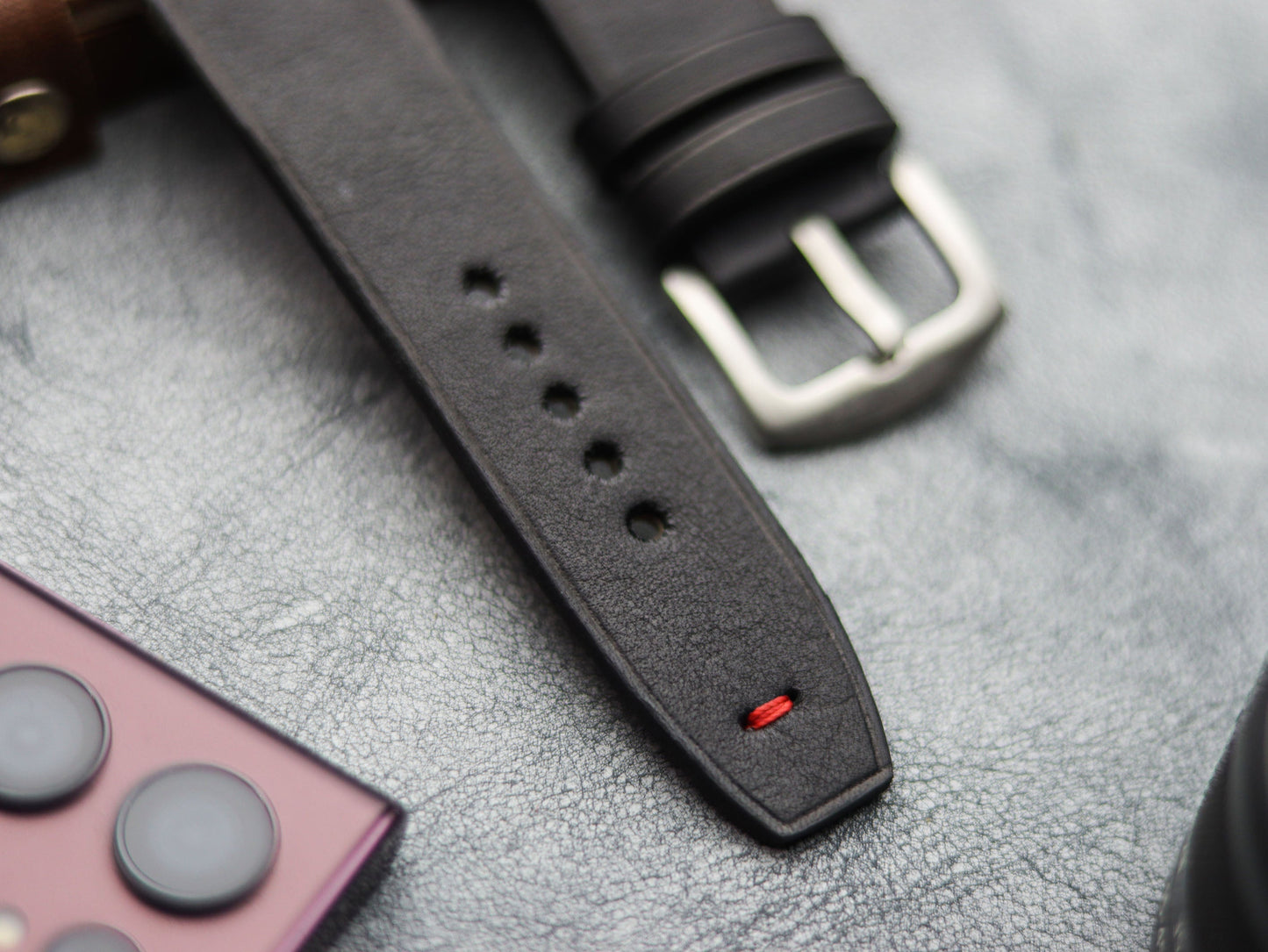 PHANTOM BLACK HAND-CRAFTED WATCH STRAPS - MINIMAL STITCHED