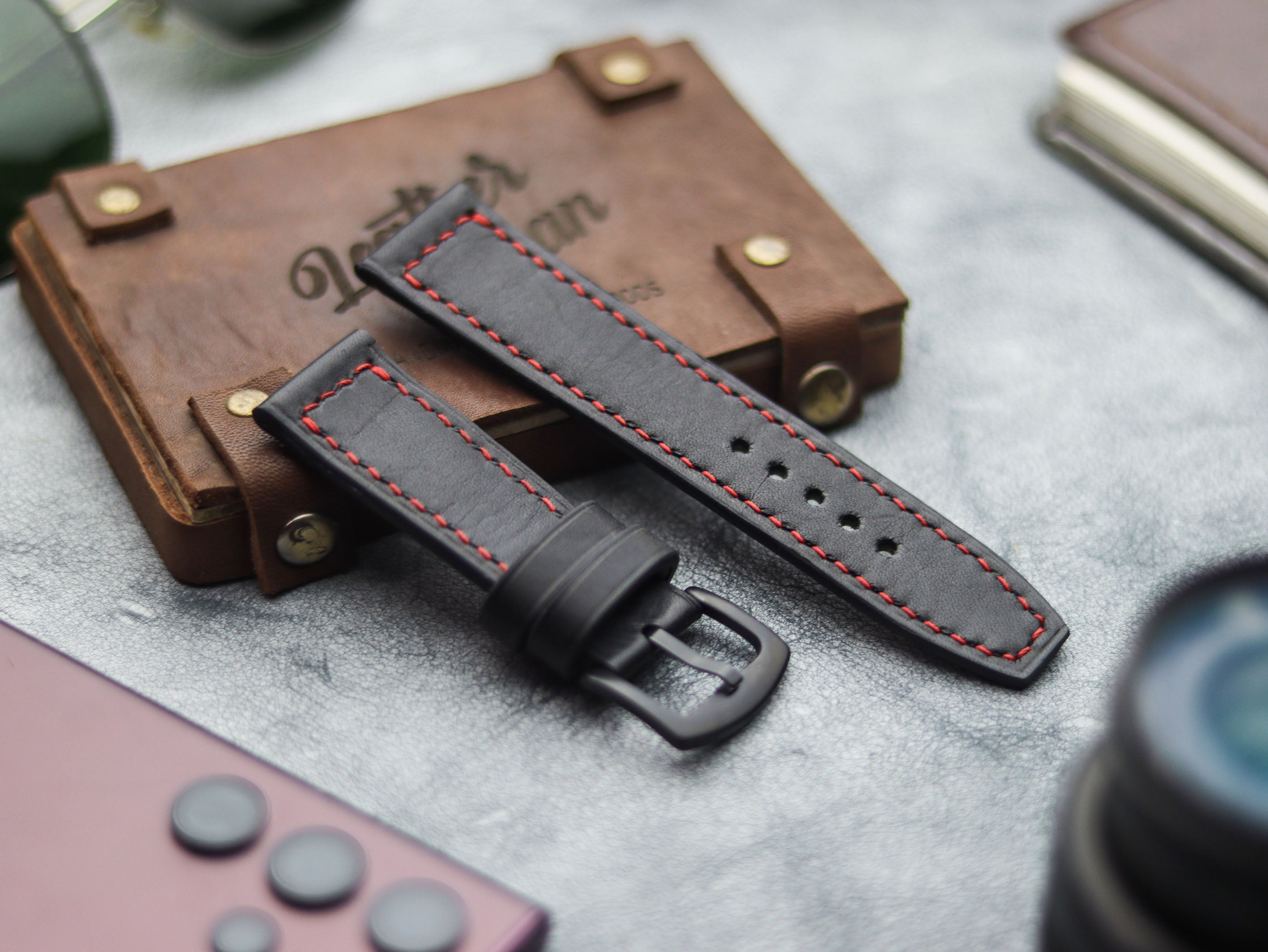 PHANTOM BLACK  HAND-CRAFTED WATCH STRAPS - BOX STITCHED