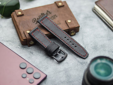 PHANTOM BLACK  HAND-CRAFTED WATCH STRAPS - BOX STITCHED