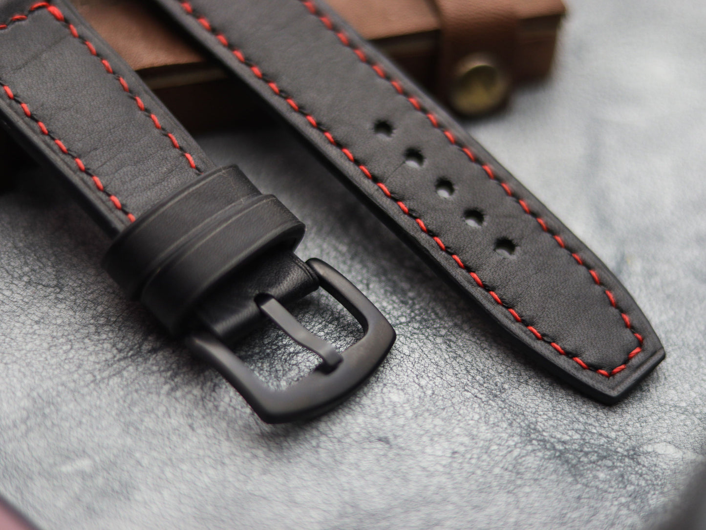 PHANTOM BLACK  HAND-CRAFTED WATCH STRAPS - BOX STITCHED