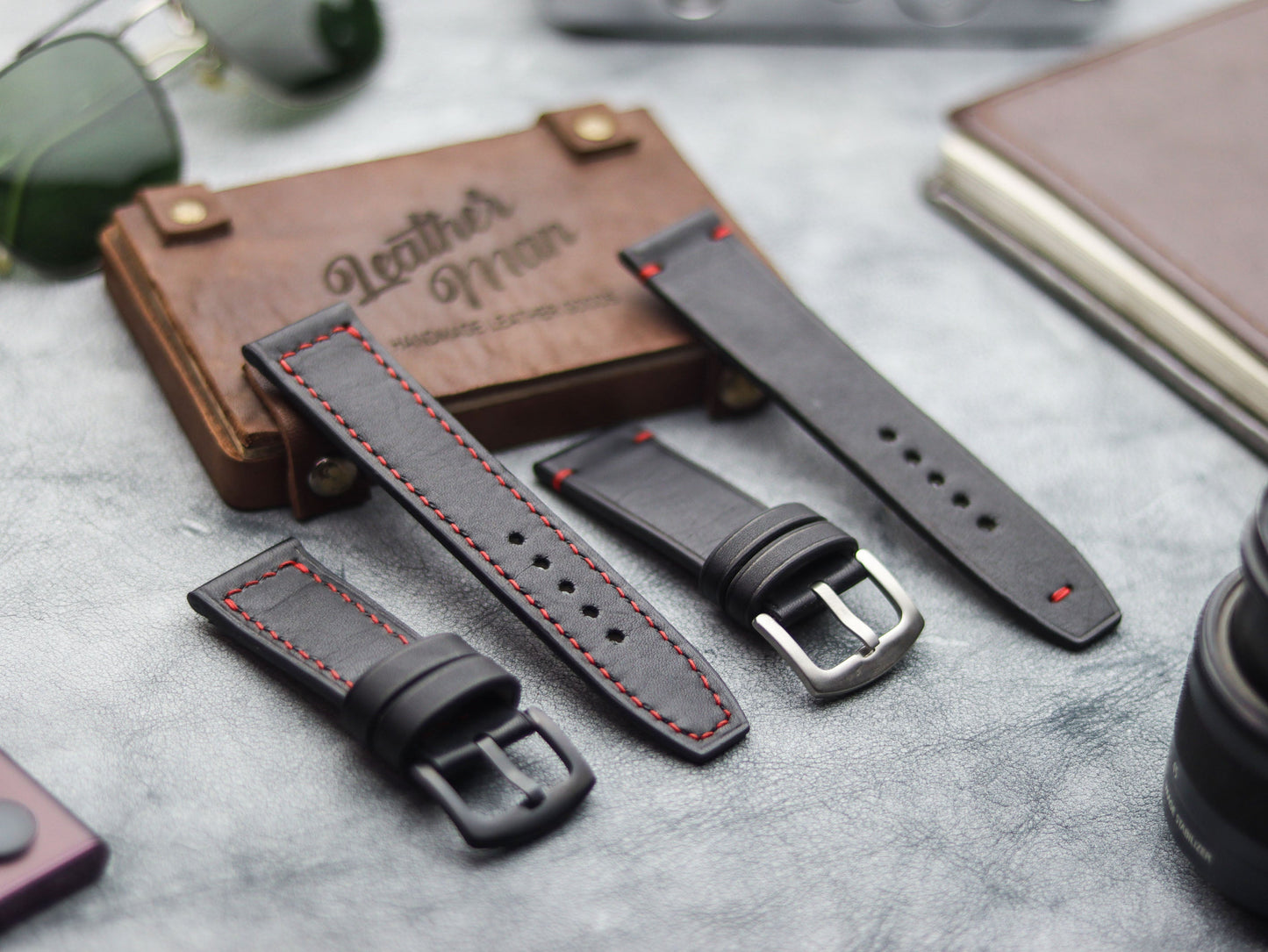 PHANTOM BLACK HAND-CRAFTED WATCH STRAPS - MINIMAL STITCHED