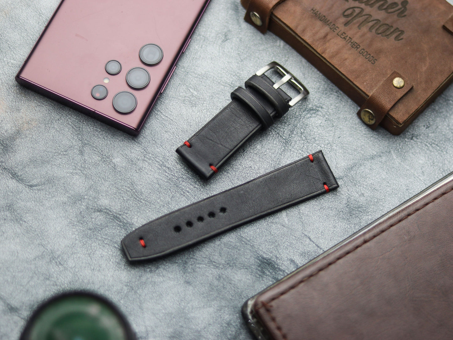 PHANTOM BLACK HAND-CRAFTED WATCH STRAPS - MINIMAL STITCHED