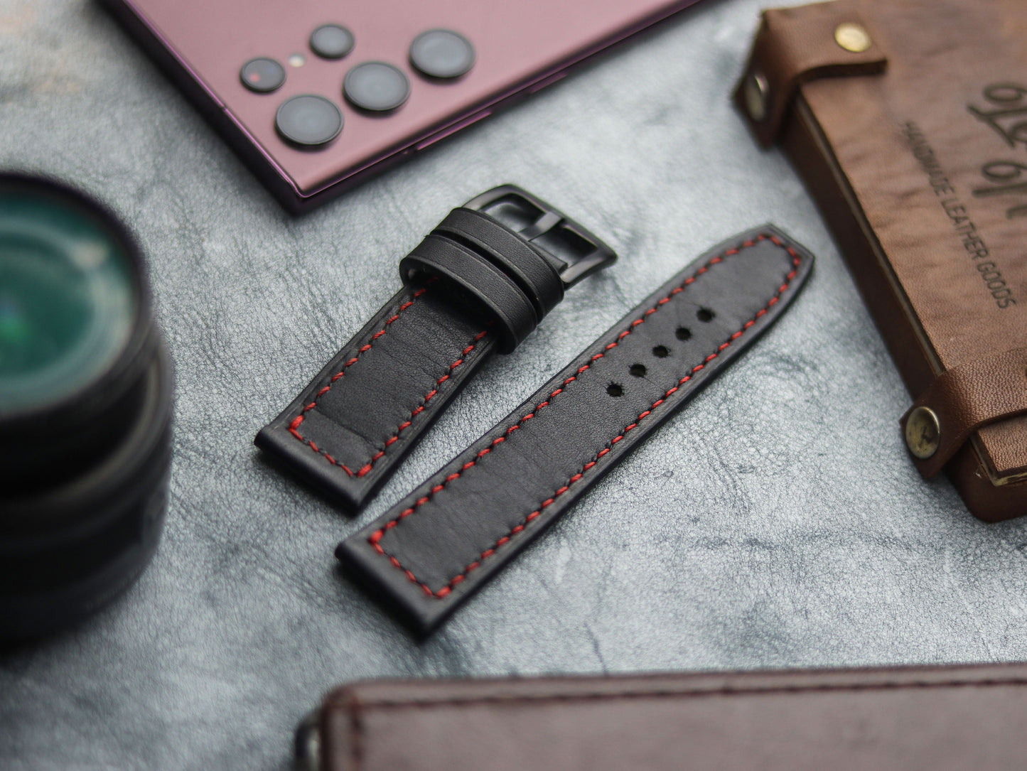 PHANTOM BLACK  HAND-CRAFTED WATCH STRAPS - BOX STITCHED