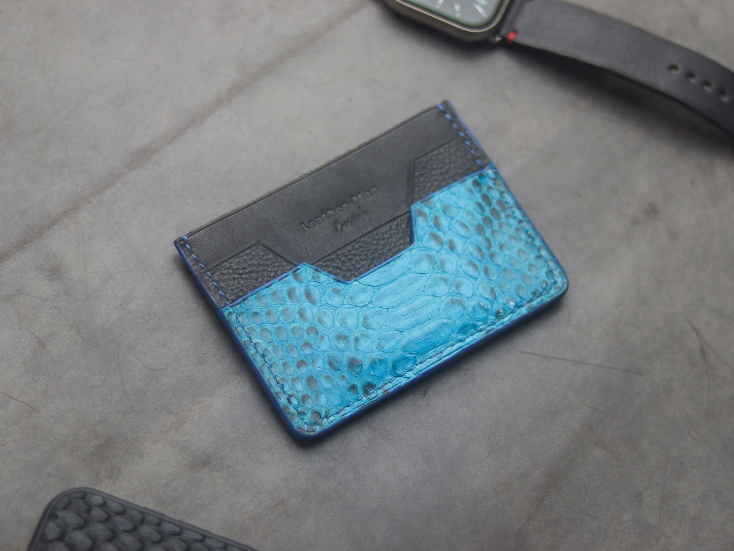 AUGUSTUS - MINIMAL WALLET CERULEAN BLUE PYTHON SKIN