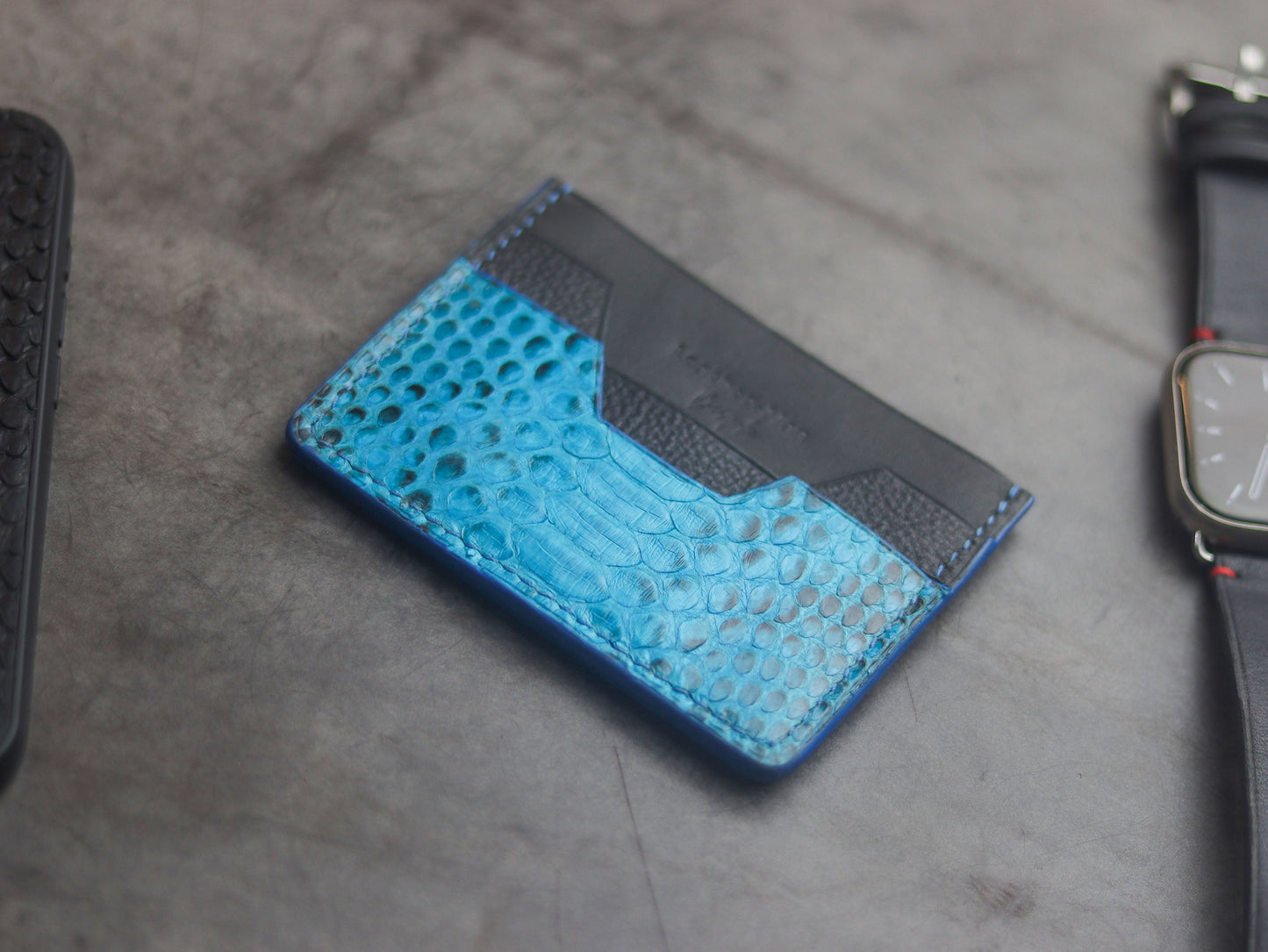 AUGUSTUS - MINIMAL WALLET CERULEAN BLUE PYTHON SKIN