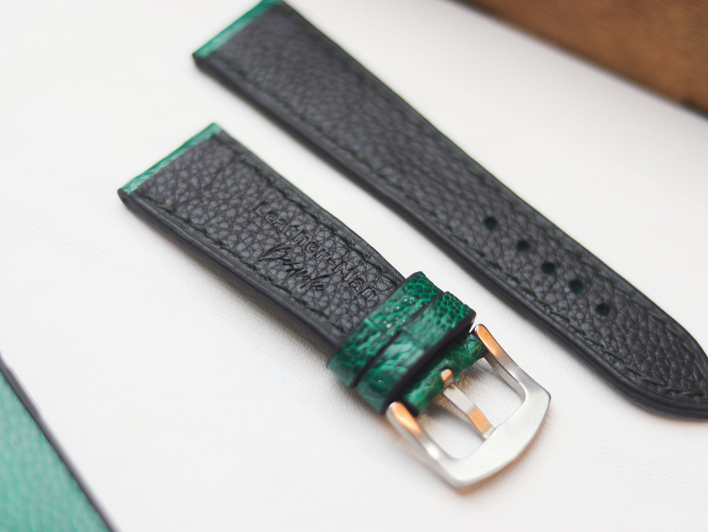 OSTRICH LEG SKIN WATCH STRAPS - EMERALD GREEN (KNEE SIDE)