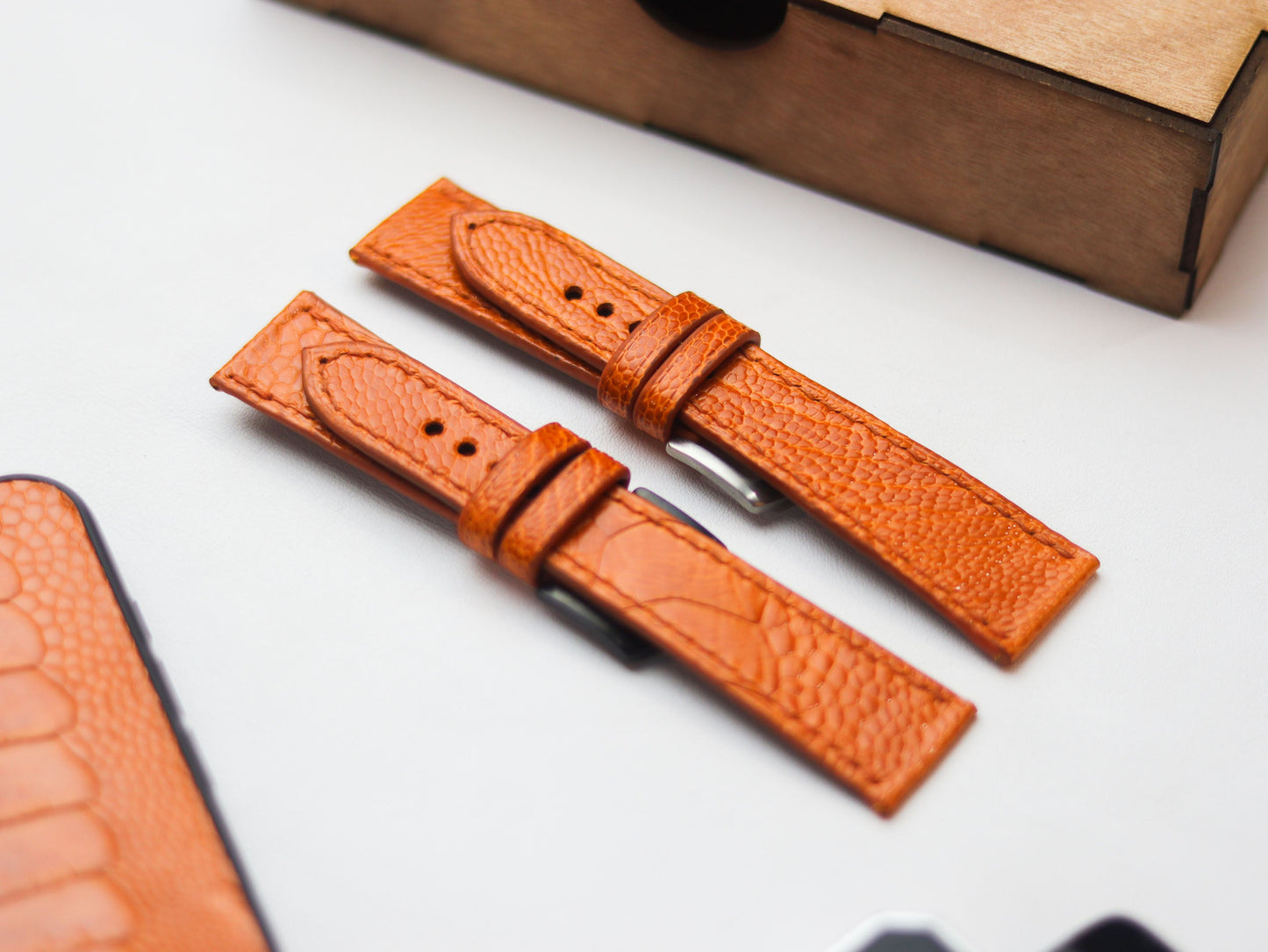 OSTRICH LEG SKIN WATCH STRAPS - TANGERINE ORANGE