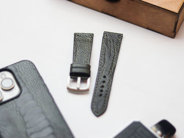 OSTRICH LEG SKIN WATCH STRAPS - GRAPHITE GREY (KNEE SIDE)