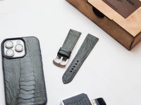 OSTRICH LEG SKIN WATCH STRAPS - GRAPHITE GREY (KNEE SIDE)