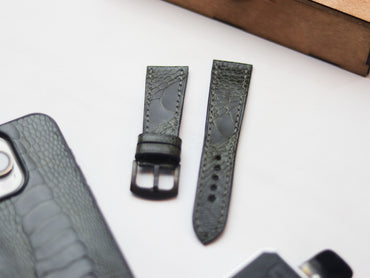 OSTRICH LEG SKIN WATCH STRAPS - GRAPHITE GREY