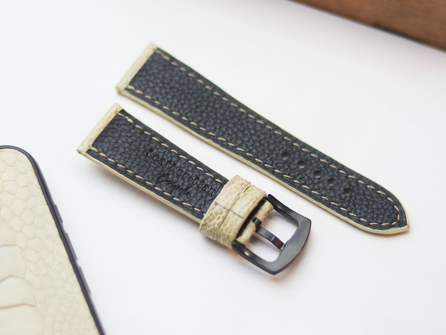 OSTRICH LEG SKIN WATCH STRAPS - PARCHMENT BIEGE (KNEE SIDE)