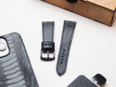 OSTRICH LEG SKIN WATCH STRAPS - RAVEN BLACK