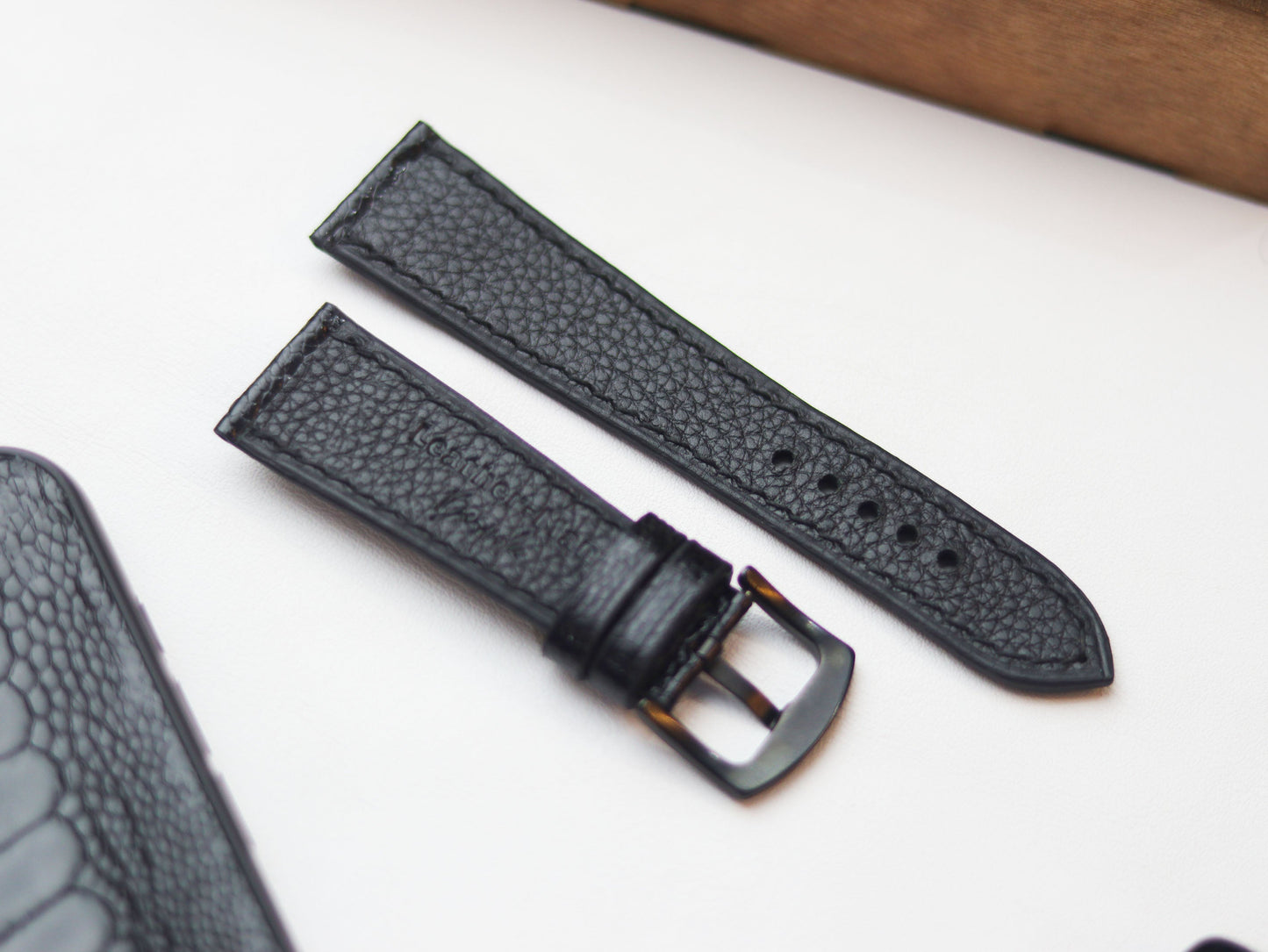 OSTRICH LEG SKIN WATCH STRAPS - RAVEN BLACK