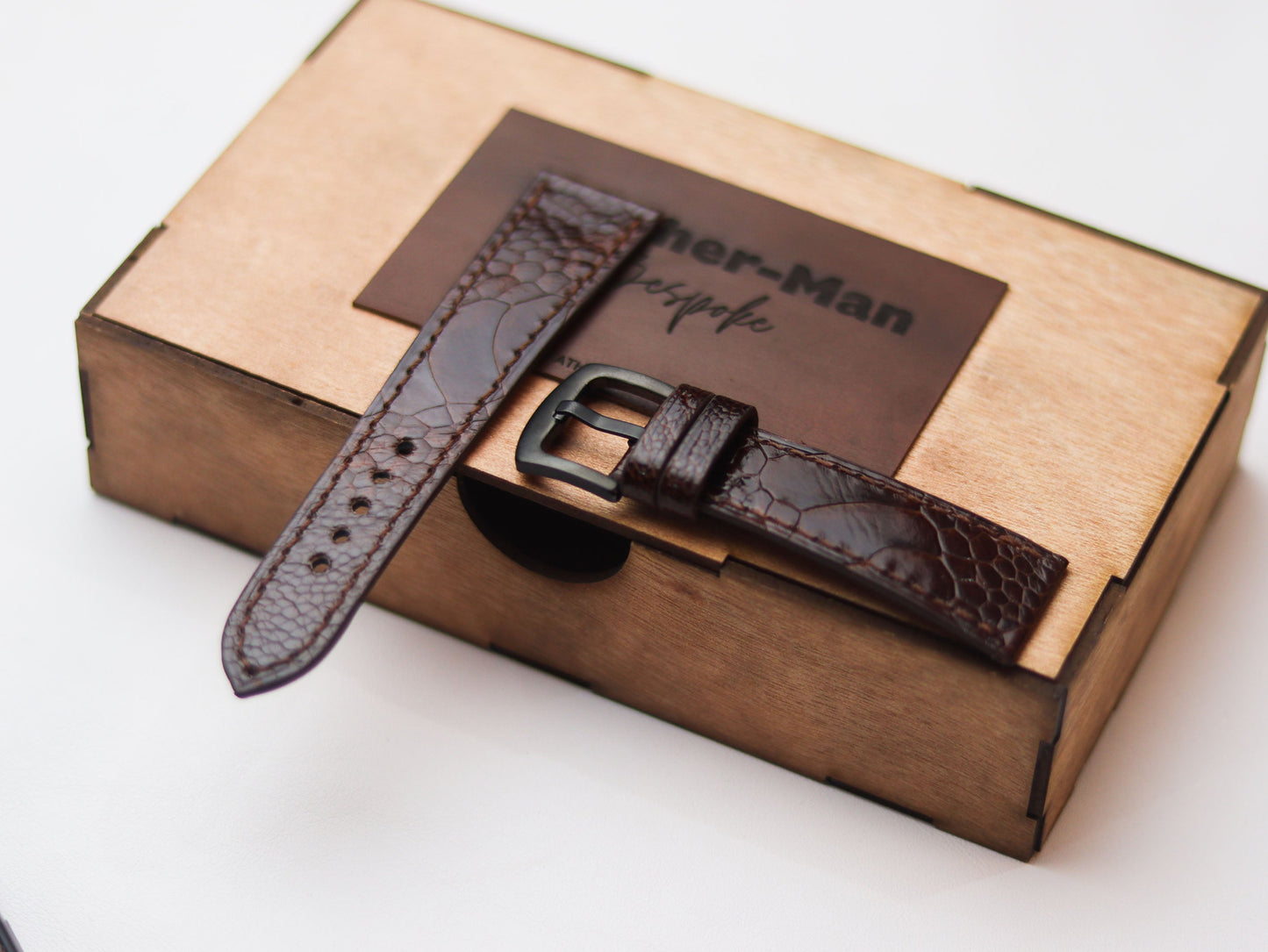 OSTRICH LEG SKIN WATCH STRAPS - PECAN BROWN