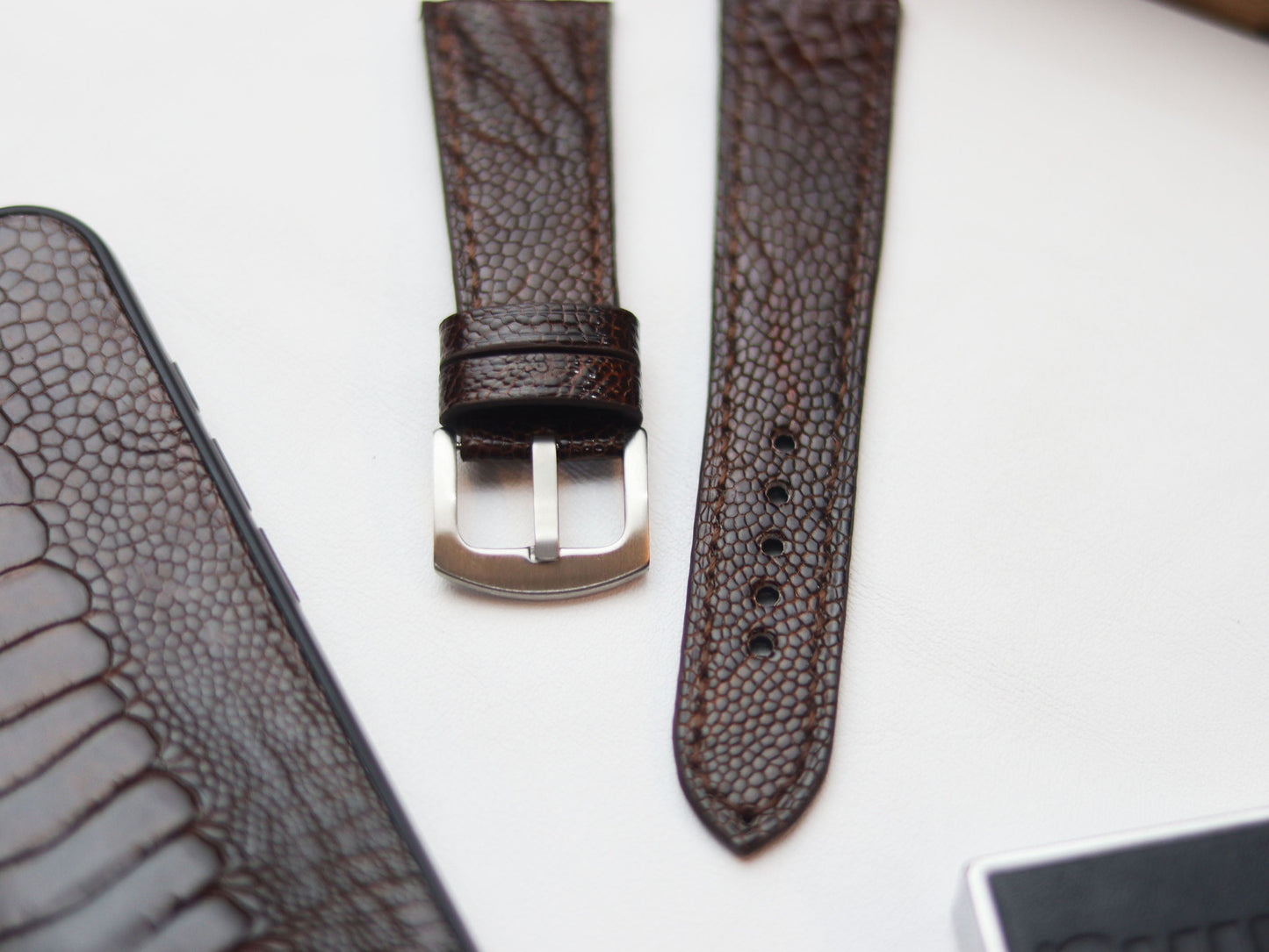 OSTRICH LEG SKIN WATCH STRAPS - PECAN BROWN (KNEE SIDE)