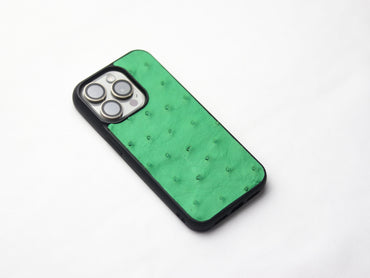 PARAKEET GREEN OSTRICH SKIN PHONE CASE (FOLLICLE)