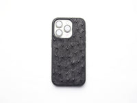 RAVEN BLACK OSTRICH SKIN PHONE CASE (FOLLICLE)