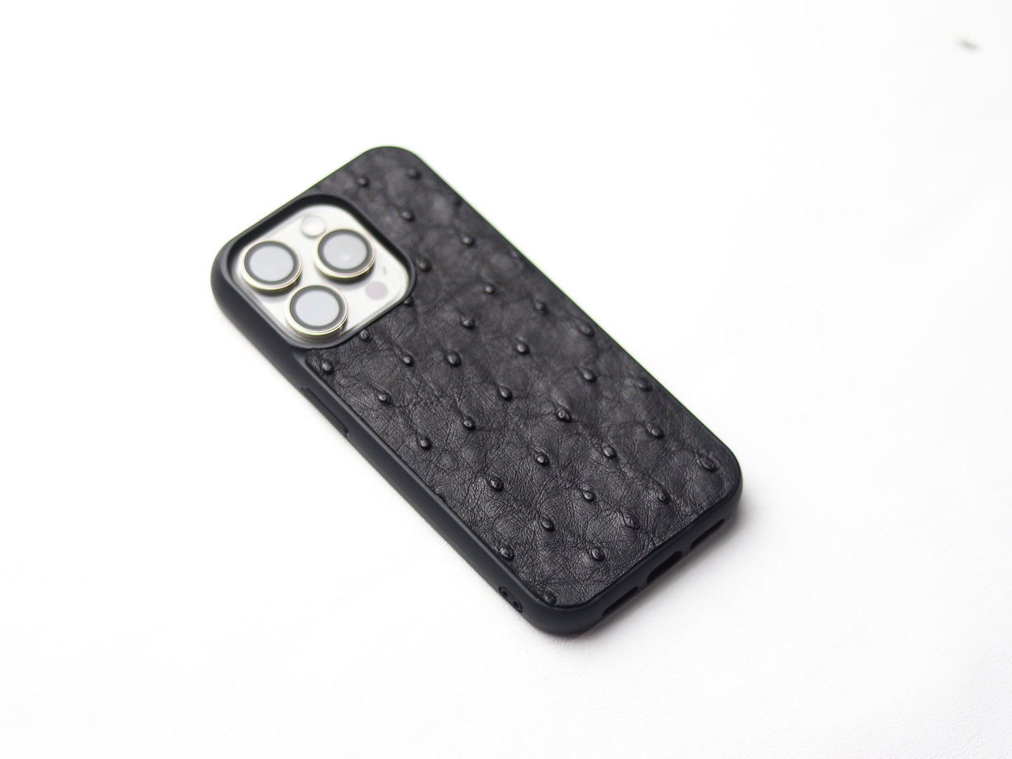 RAVEN BLACK OSTRICH SKIN PHONE CASE (FOLLICLE)