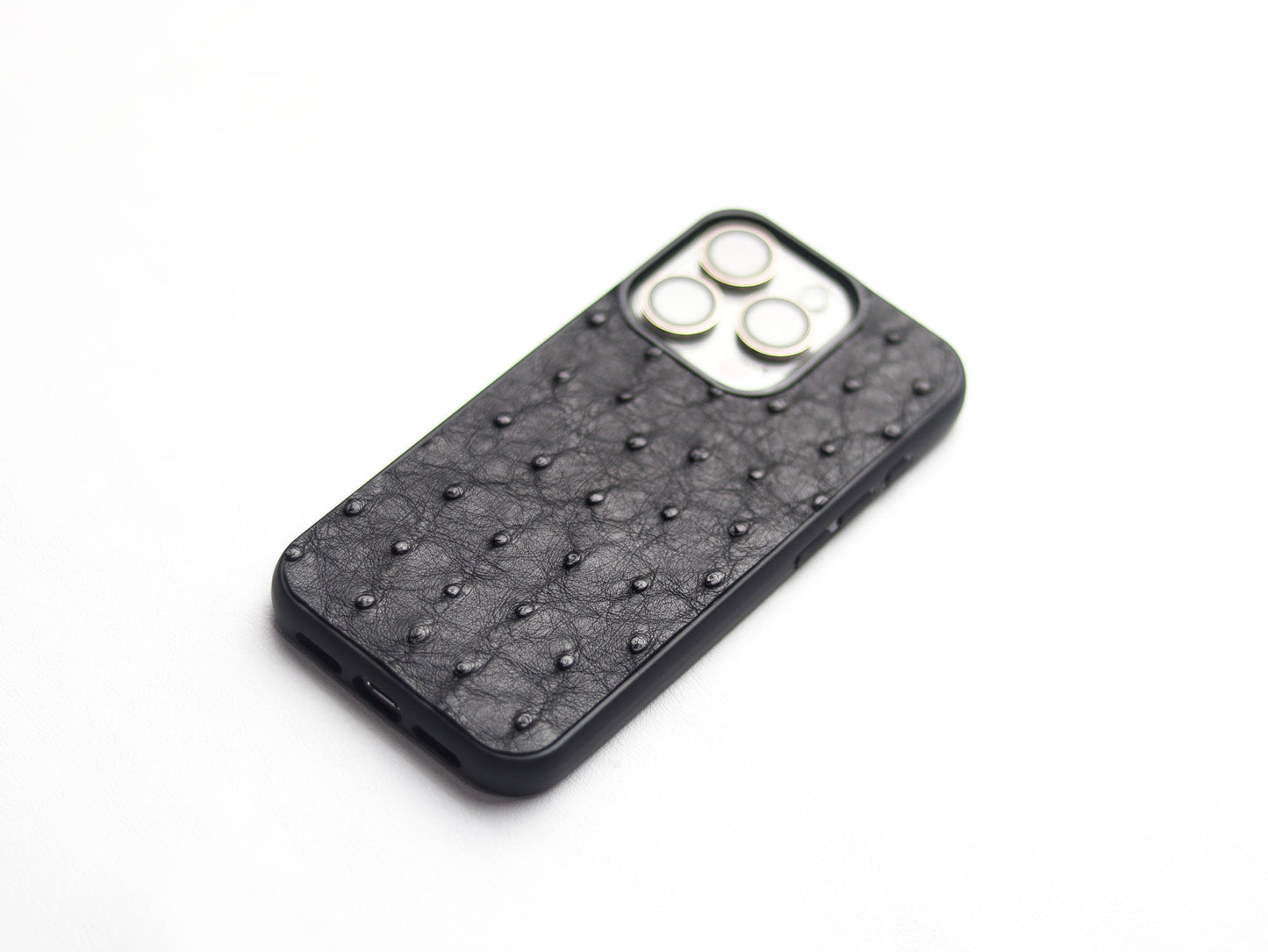 RAVEN BLACK OSTRICH SKIN PHONE CASE (FOLLICLE)