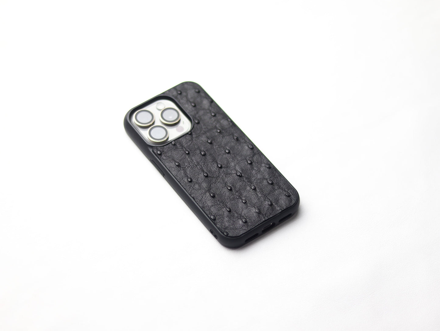 RAVEN BLACK OSTRICH SKIN PHONE CASE (FOLLICLE)