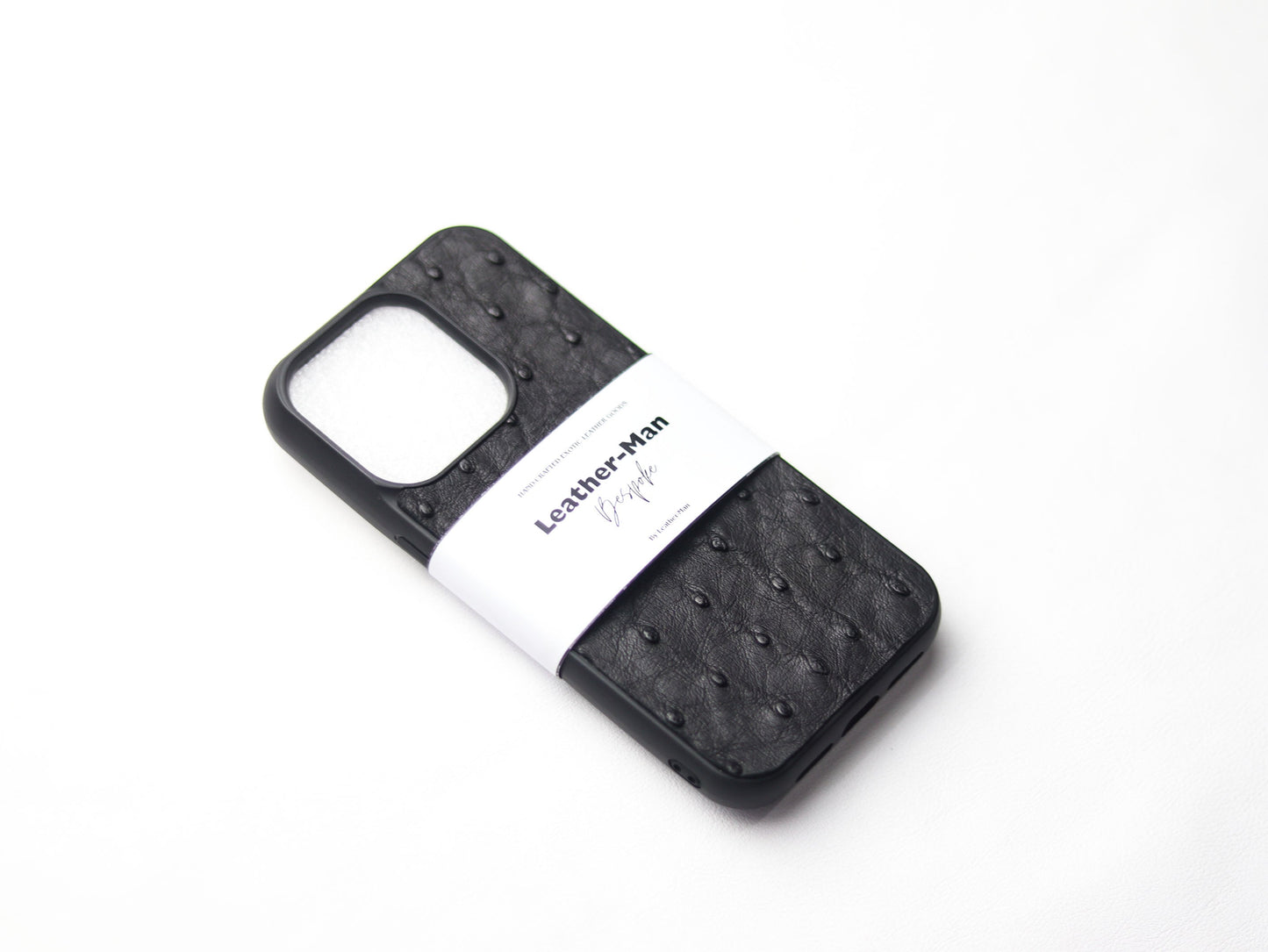 RAVEN BLACK OSTRICH SKIN PHONE CASE (FOLLICLE)