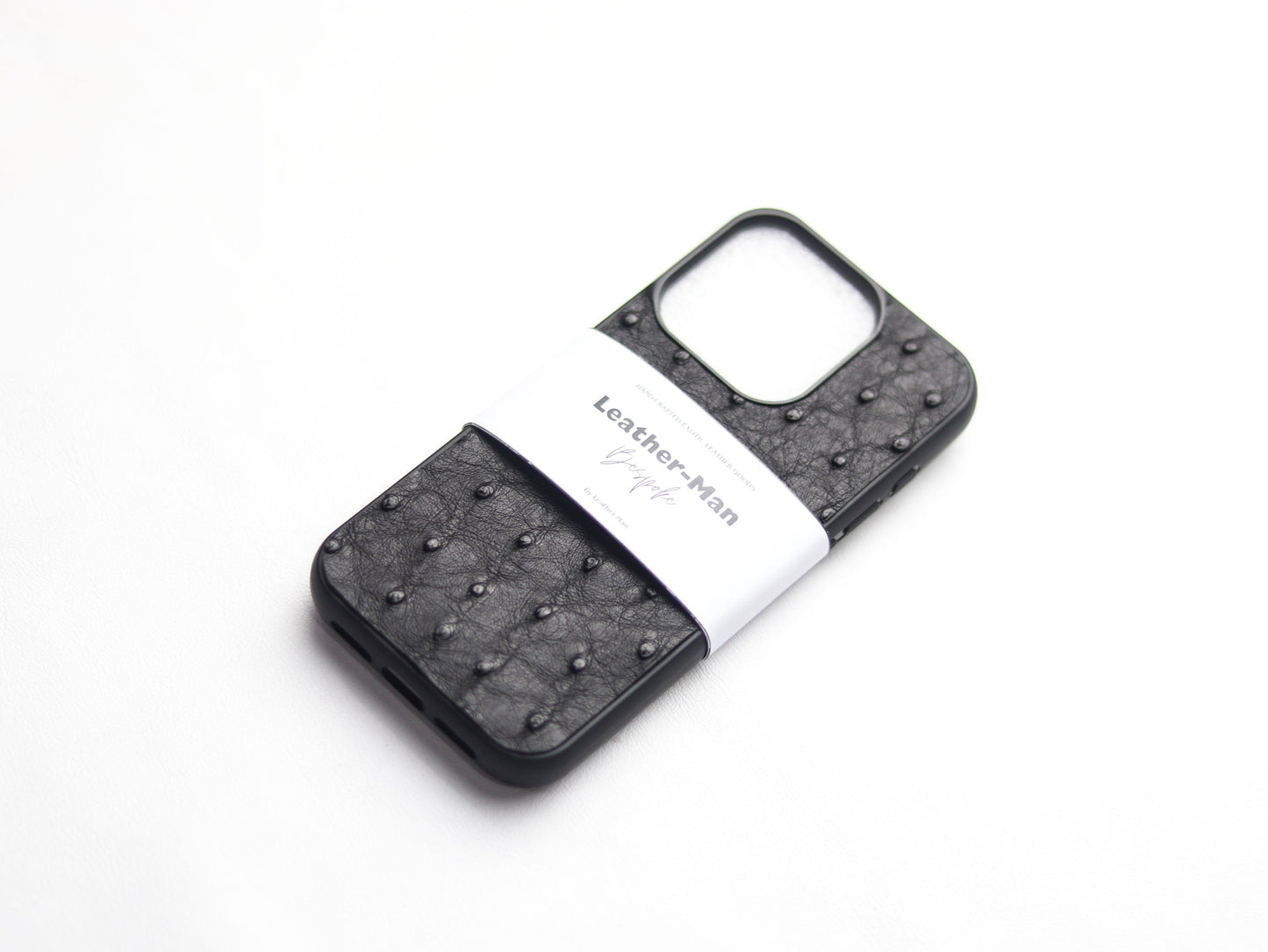 RAVEN BLACK OSTRICH SKIN PHONE CASE (FOLLICLE)