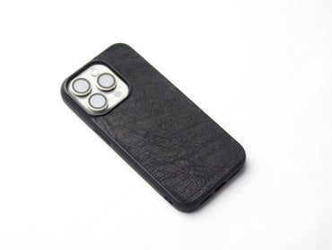 RAVEN BLACK OSTRICH SKIN PHONE CASE (NON-FOLLICLE)