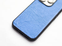 AZURE BLUE OSTRICH SKIN PHONE CASE (NON-FOLLICLE)