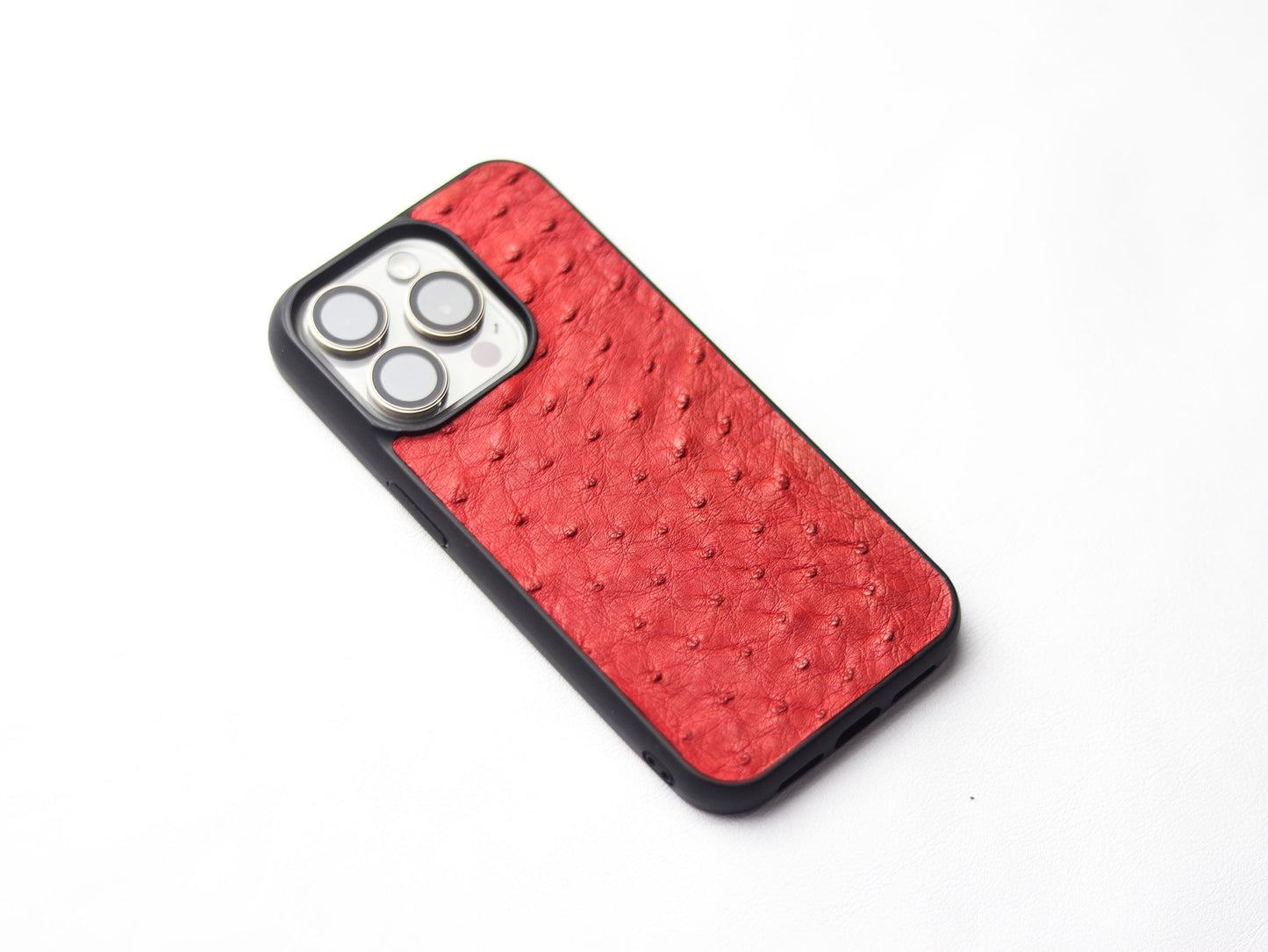 CLASSIC RED OSTRICH SKIN PHONE CASE (FOLLICLE)